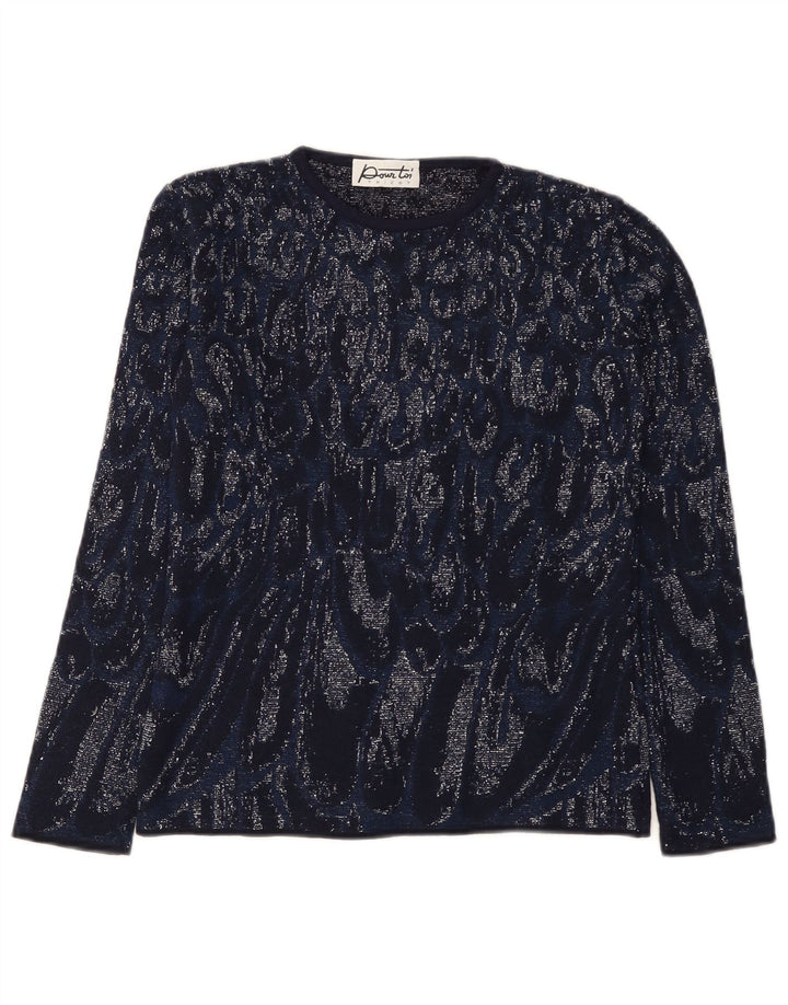 Vintage Womens Top Long Sleeve UK 8 Small Navy Blue Tie Dye