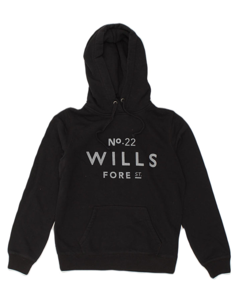 JACK WILLS Womens Graphic Hoodie Jumper UK 12 Medium  Black Cotton | Vintage Jack Wills | Thrift | Second-Hand Jack Wills | Used Clothing | Messina Hembry 