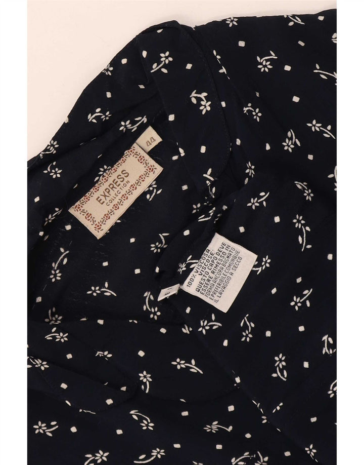 Express Womens Short Sleeve Shirt Blouse IT 44 Medium Navy Blue Floral