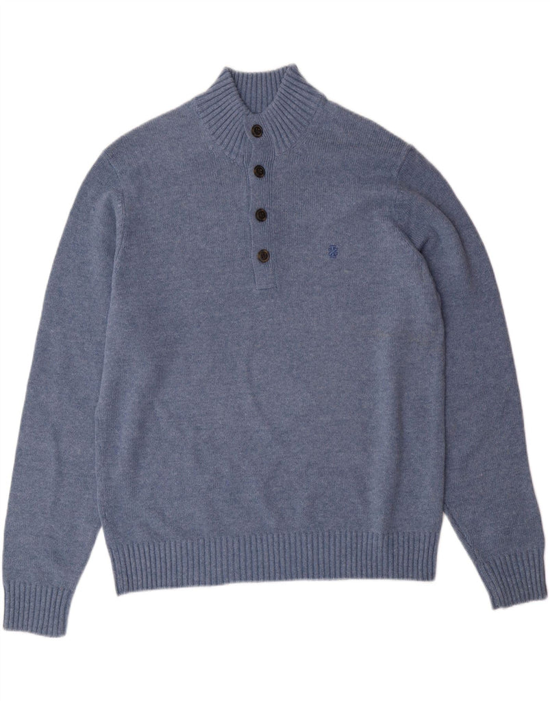IZOD Mens Button Neck Jumper Sweater Large Blue Cotton Vintage Izod and Second-Hand Izod from Messina Hembry 