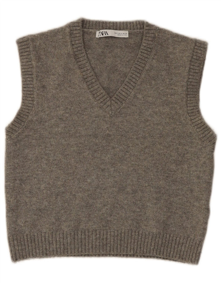 Zara Womens Vest Tank Top UK 10 Small Grey Polyester