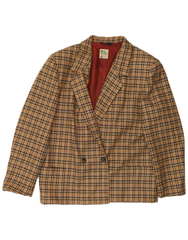 Vintage Womens Double Breasted Blazer Jacket EU 40 Medium Beige Houndstooth