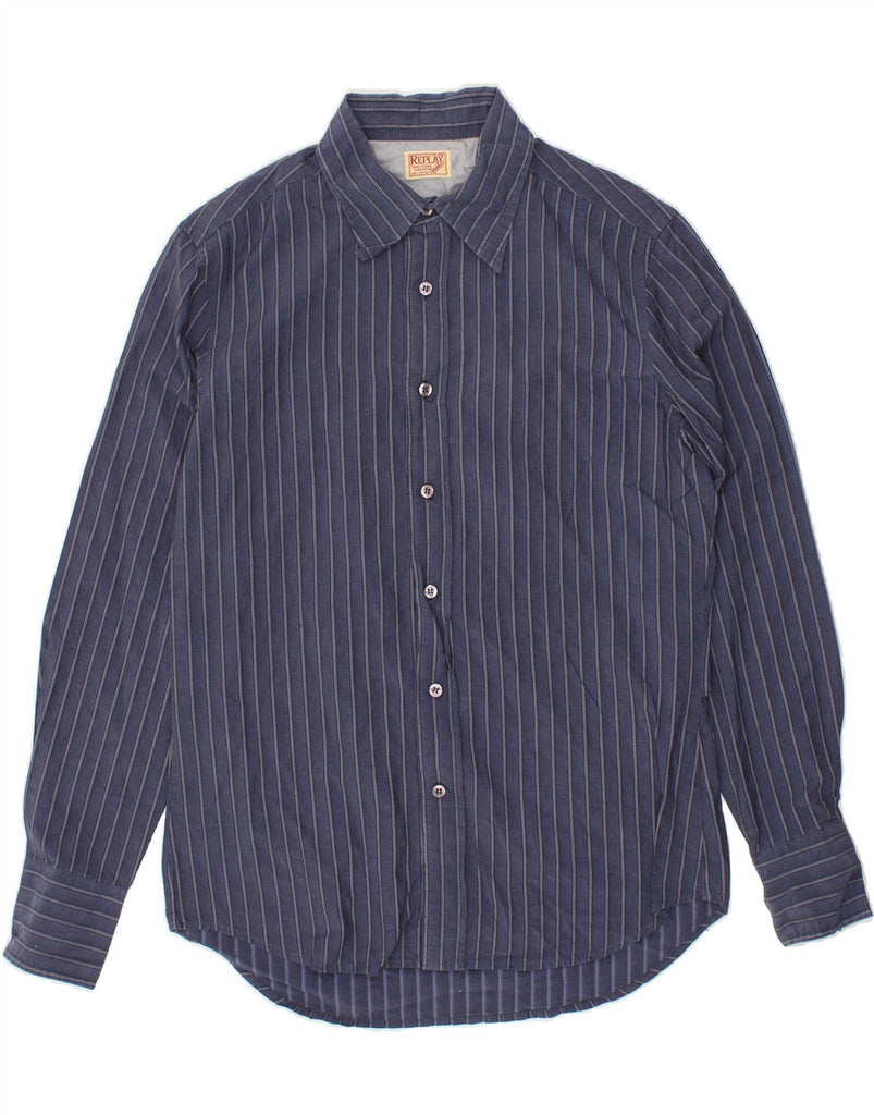 REPLAY Mens Shirt Medium Navy Blue Striped Cotton Vintage Replay and Second-Hand Replay from Messina Hembry 