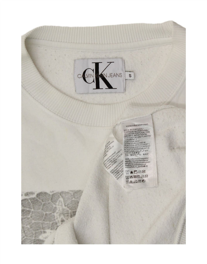 Calvin Klein Womens Graphic Sweatshirt Jumper UK 10 Small White Cotton