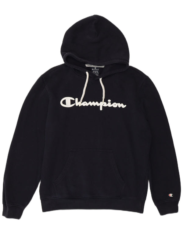 Champion Mens Graphic Hoodie Jumper Medium Navy Blue Cotton