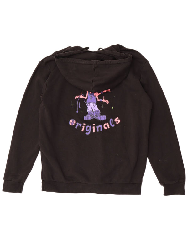 Adidas Womens Graphic Hoodie Jumper UK 16 Large Black Cotton