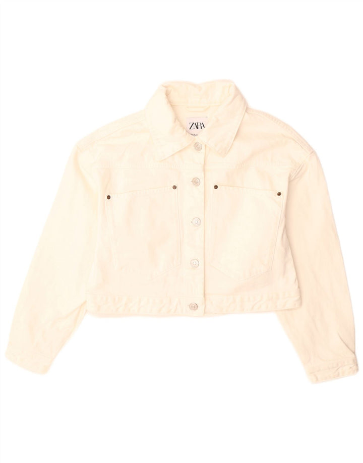 ZARA Womens Oversized Denim Jacket UK 10 Small White Cotton