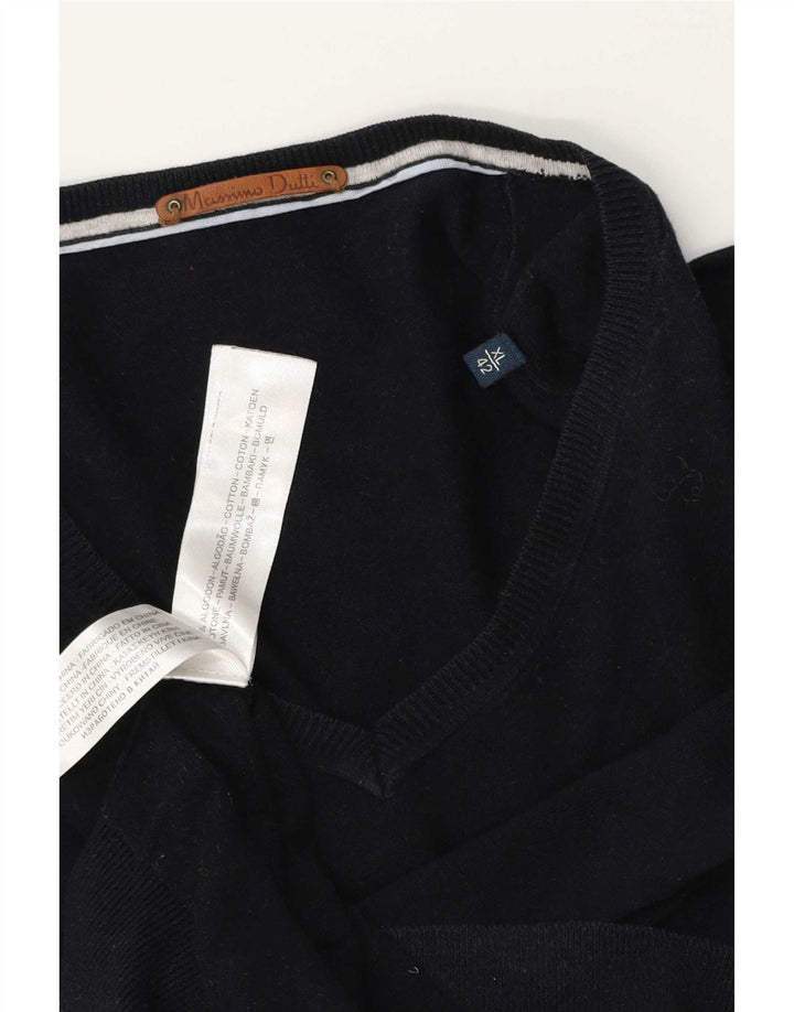 Massimo Dutti Mens V-Neck Jumper Sweater XL Navy Blue Cotton