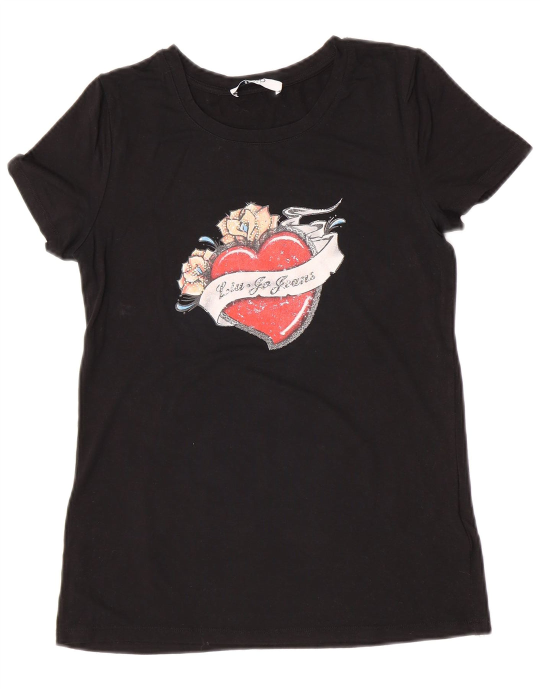 Liu Jo Womens Graphic T-Shirt Top UK 12 Medium Black Viscose