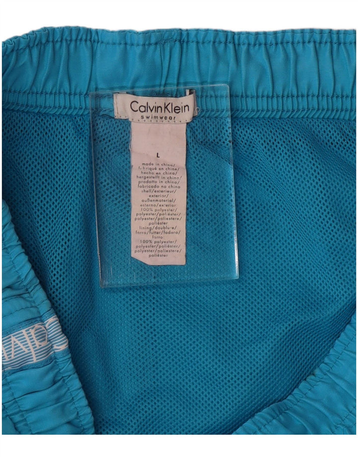 CALVIN KLEIN Mens Graphic Swimming Shorts Large  Blue Polyester
