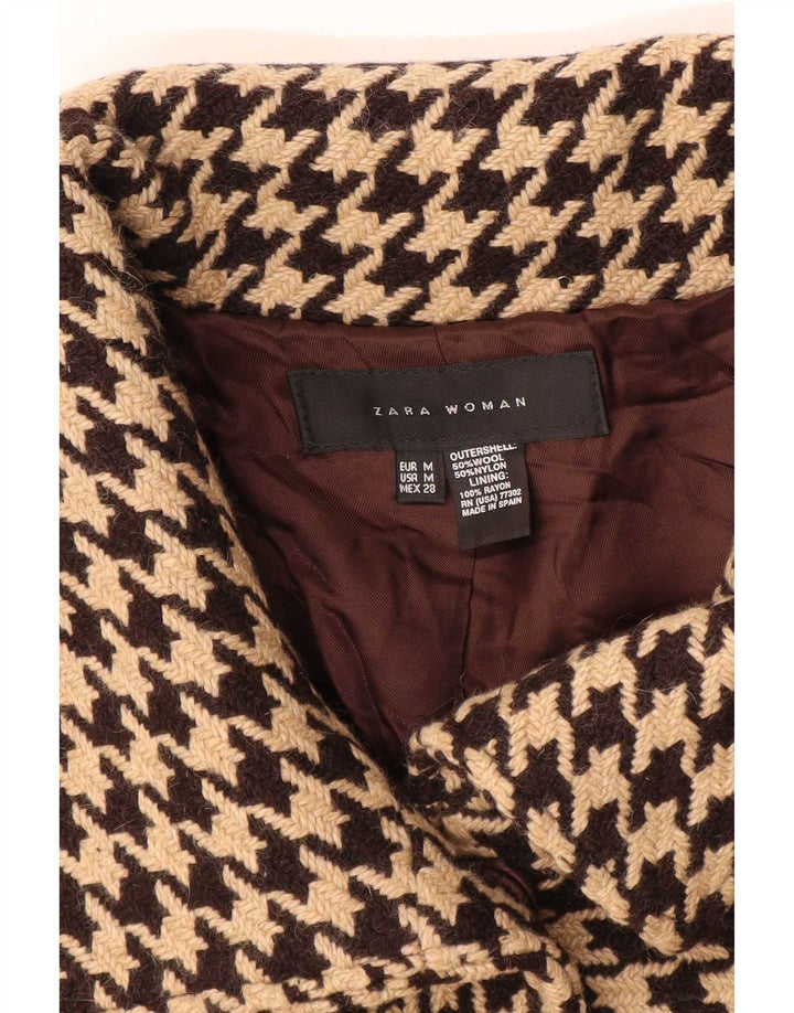 Zara Womens Short Sleeve Cape Coat UK 14 Medium Brown Houndstooth Wool