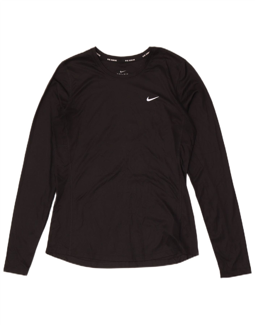 NIKE Womens Dri Fit Top Long Sleeve UK 12 Medium Black Polyester