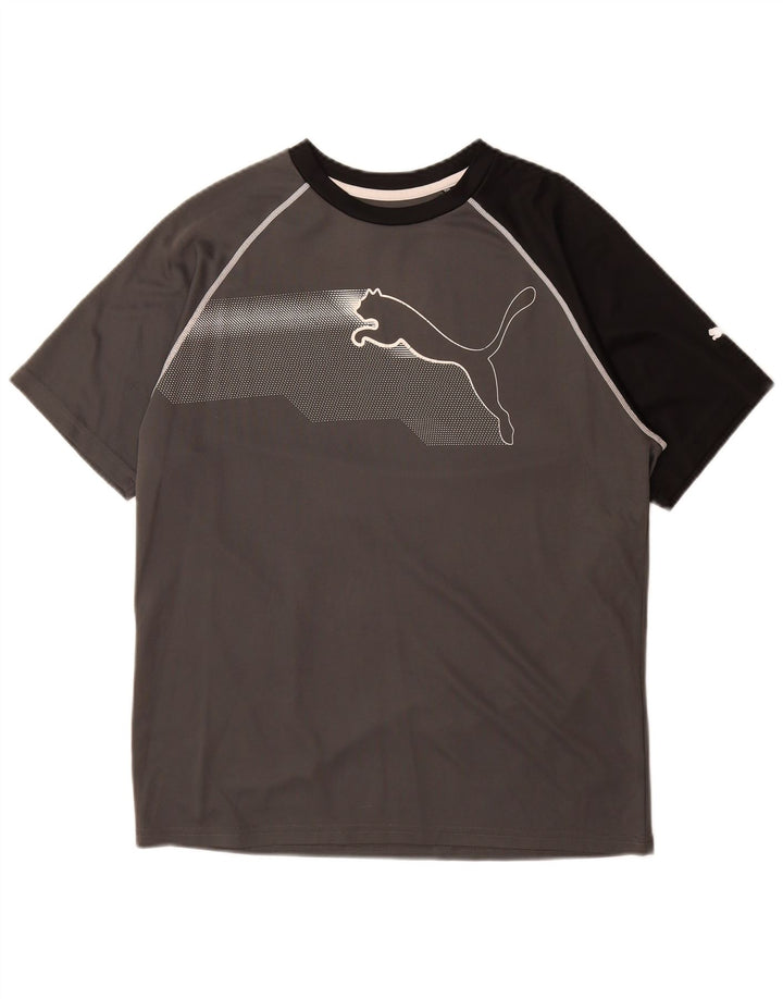 PUMA Mens Graphic T-Shirt Top Medium Grey Colourblock Polyester