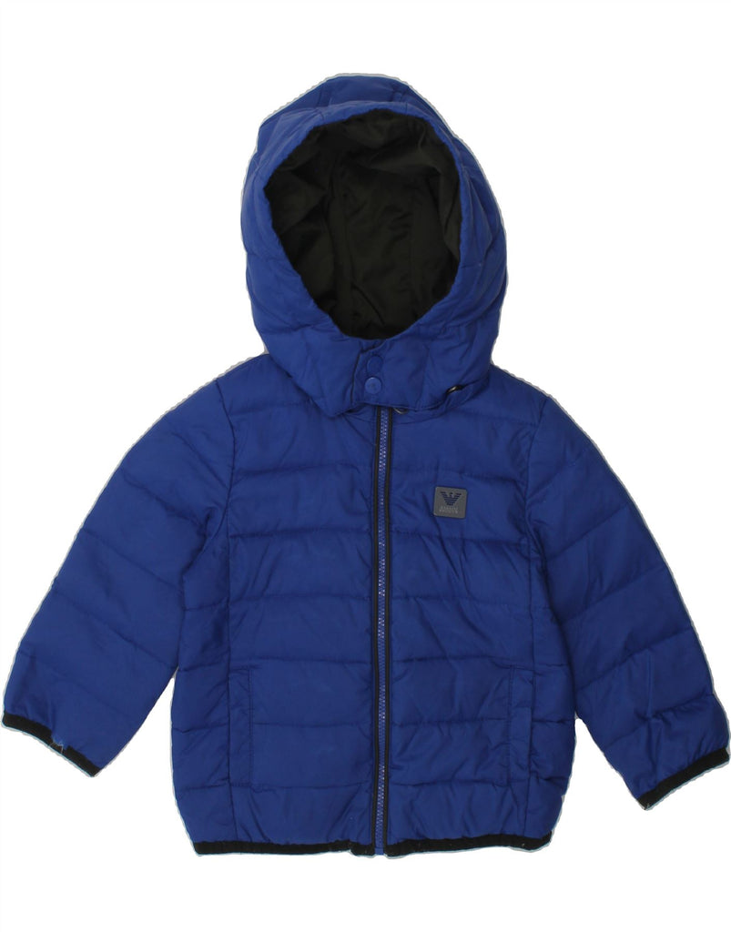 ARMANI BABY Baby Boys Hooded Padded Jacket 9-12 Months Blue Polyamide | Vintage Armani Baby | Thrift | Second-Hand Armani Baby | Used Clothing | Messina Hembry 