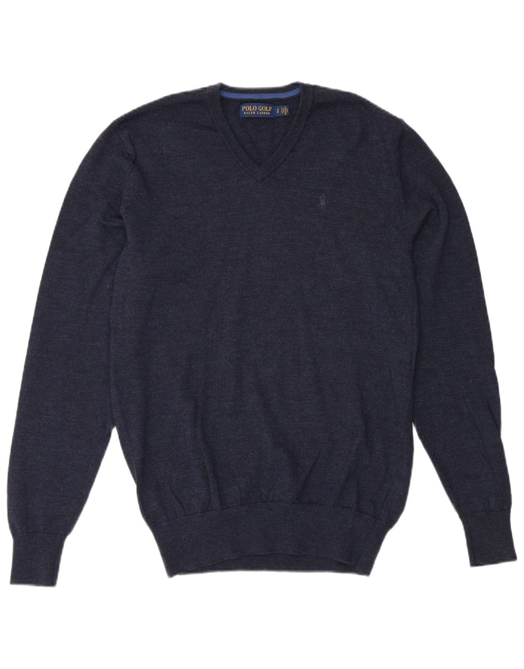 POLO RALPH LAUREN Mens V-Neck Jumper Sweater Small Navy Blue Merino Wool
