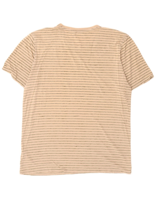 Nike Mens T-Shirt Top Large Beige Striped Cotton