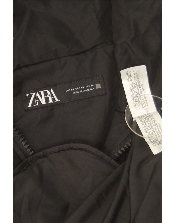 Zara Womens Oversized Hooded Quilted Jacket UK 6 XS Black Polyester