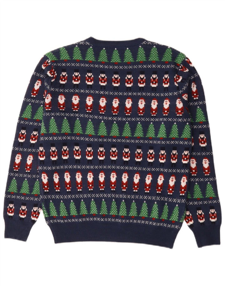 Marks & Spencer Mens Crew Neck Jumper Sweater Small Blue Geometric