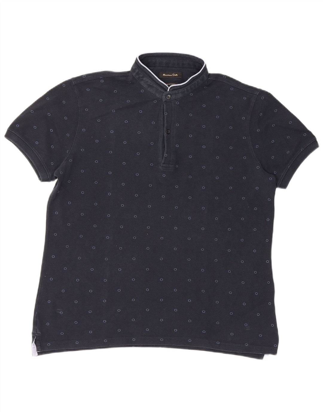 Massimo Dutti Mens Polo Shirt Large Navy Blue Spotted