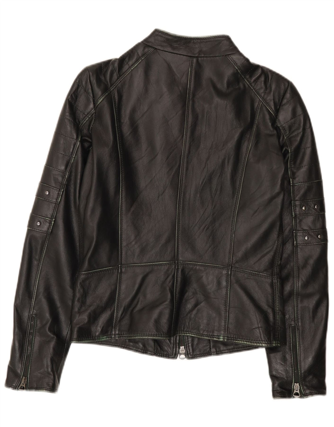 Vintage Womens Leather Biker Jacket IT 44 Medium Black Leather
