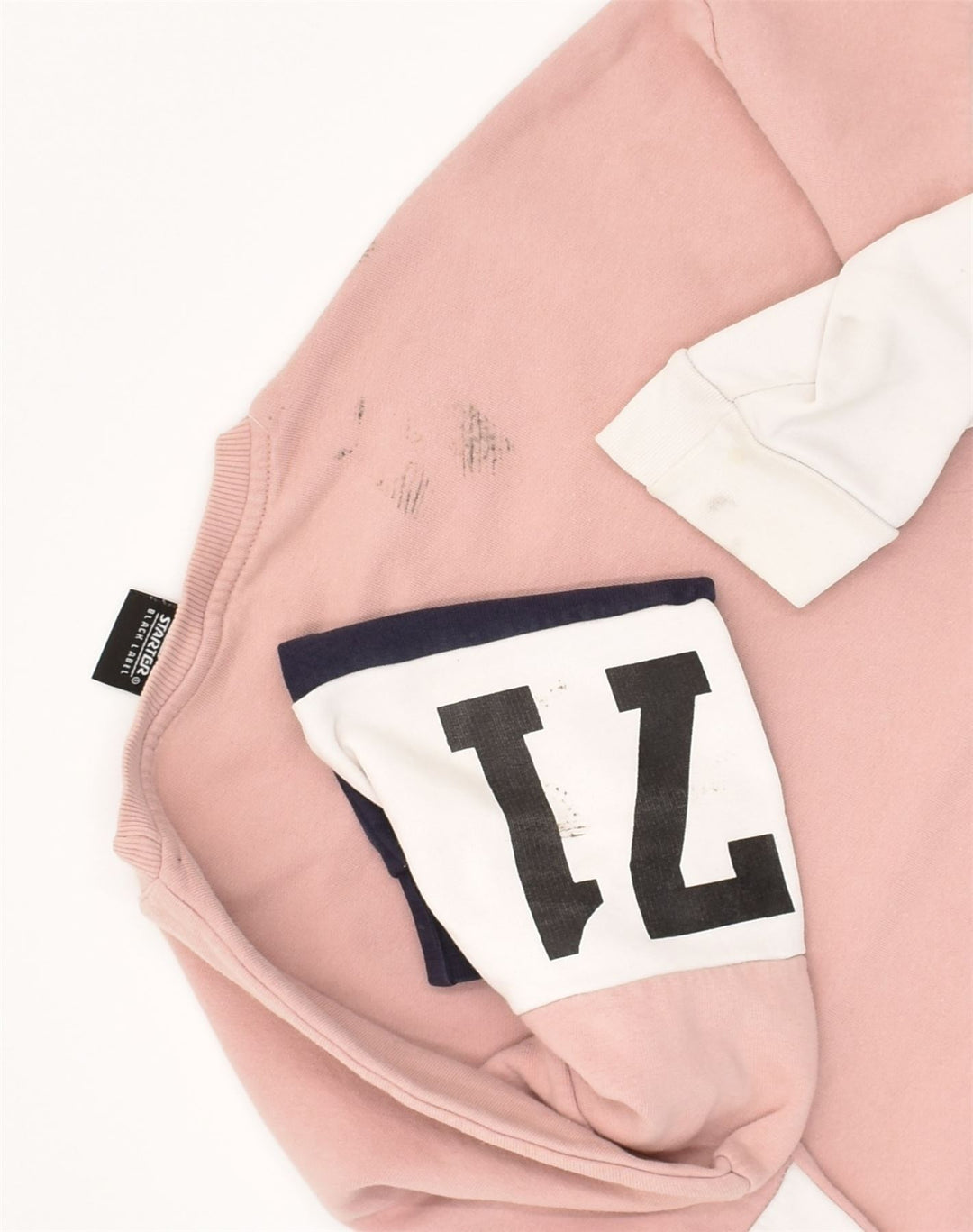 STARTER Womens Graphic Sweatshirt Jumper UK 14 Medium Pink Colourblock | Vintage Starter | Thrift | Second-Hand Starter | Used Clothing | Messina Hembry 