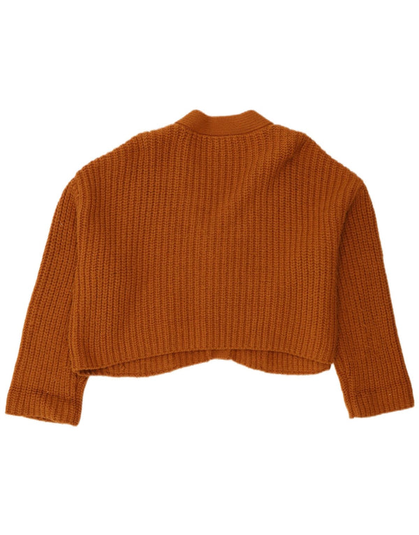 Zara Womens Crop Oversized Cardigan Sweater UK 16 Large Brown Acrylic