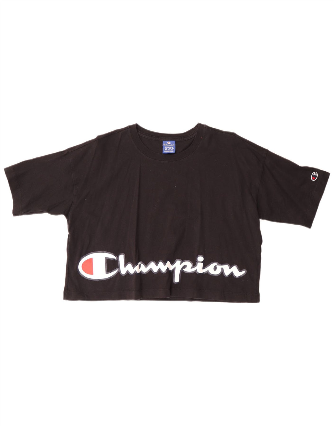 CHAMPION Womens Crop Graphic T-Shirt Top UK 14 Medium Black