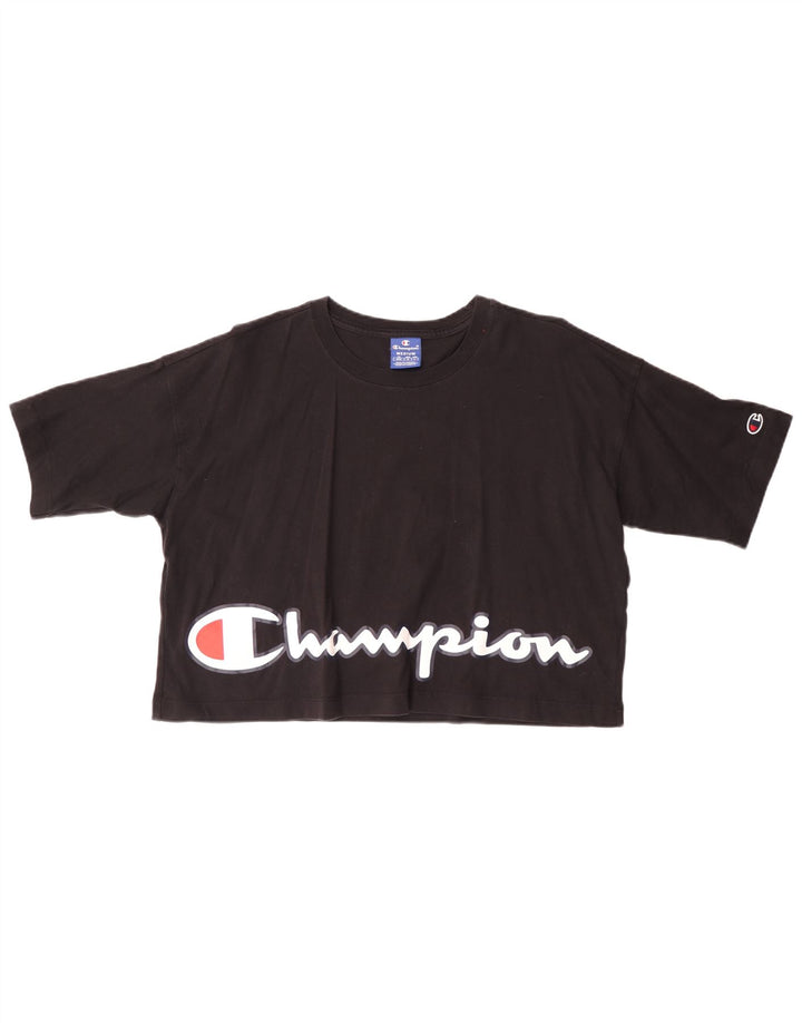CHAMPION Womens Crop Graphic T-Shirt Top UK 14 Medium Black