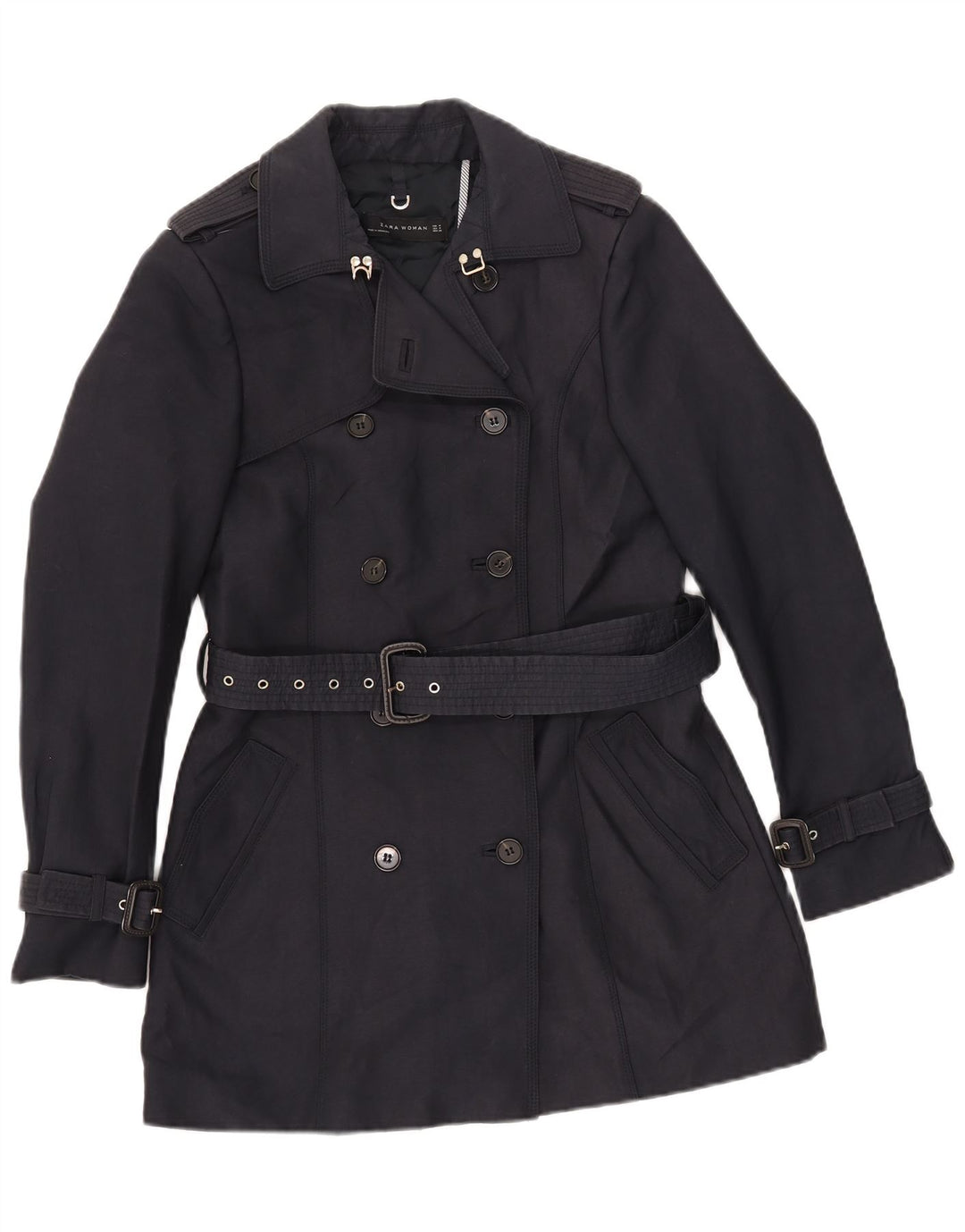 Zara Womens Trench Coat UK 12 Medium Navy Blue