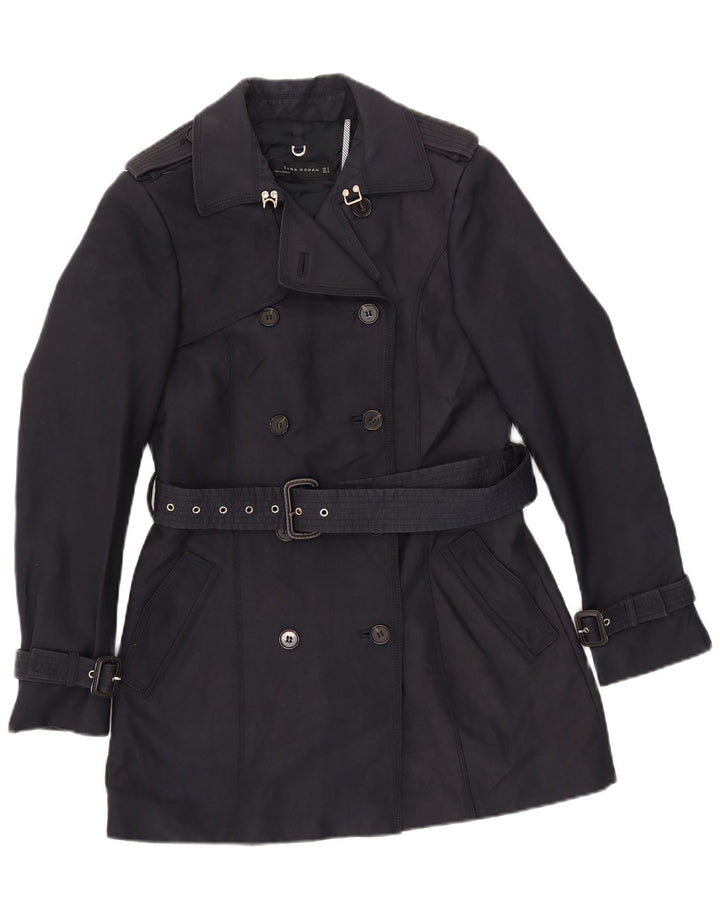 Zara Womens Trench Coat UK 12 Medium Navy Blue
