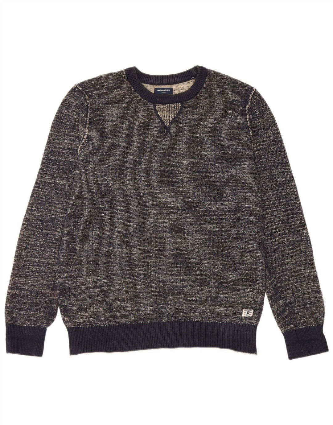 JACK & JONES Mens Crew Neck Jumper Sweater Medium Navy Blue Flecked Cotton