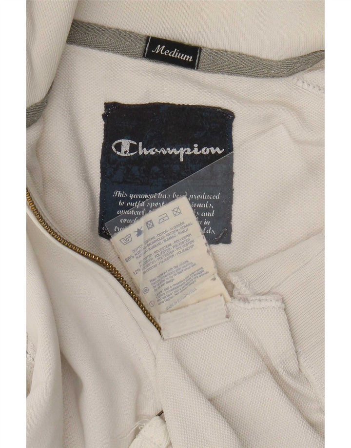 Champion Mens Zip Neck Sweatshirt Jumper Medium White Cotton