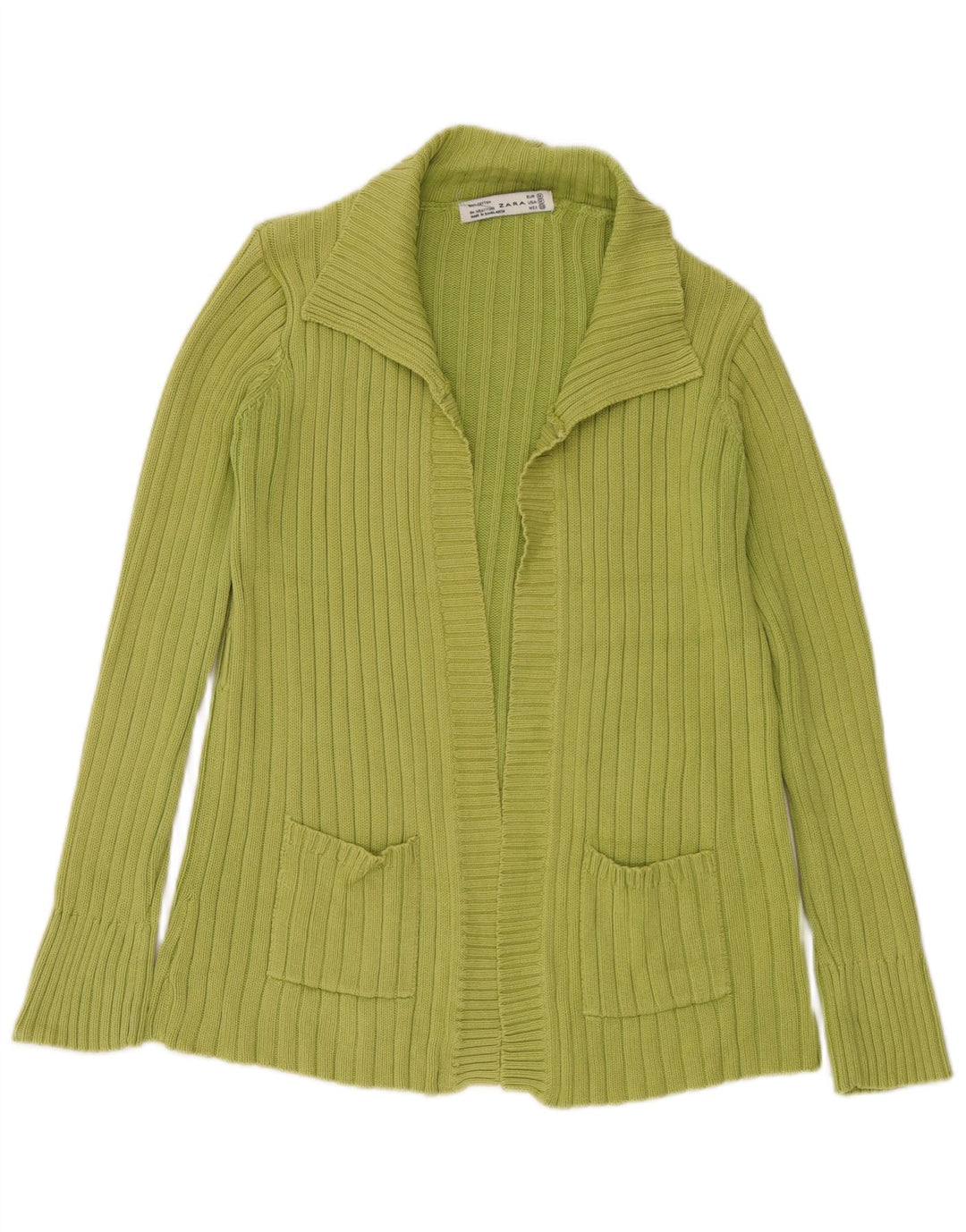 Zara Womens Open Cardigan Sweater UK 14 Medium Green Cotton
