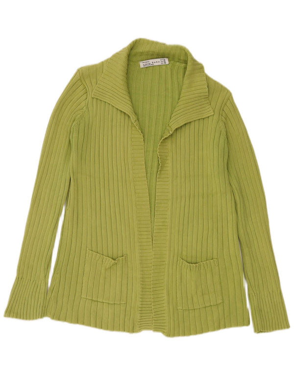 Zara Womens Open Cardigan Sweater UK 14 Medium Green Cotton