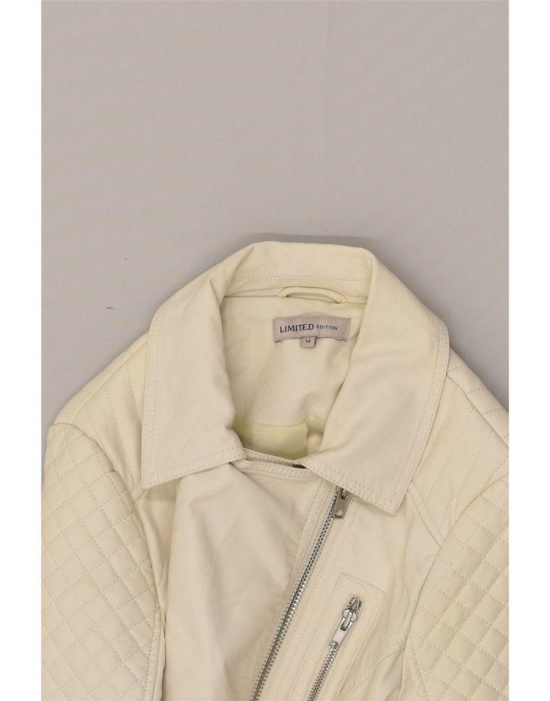 VINTAGE Womens Faux Leather Bomber Jacket UK 14 Medium Beige | Vintage Vintage | Thrift | Second-Hand Vintage | Used Clothing | Messina Hembry 