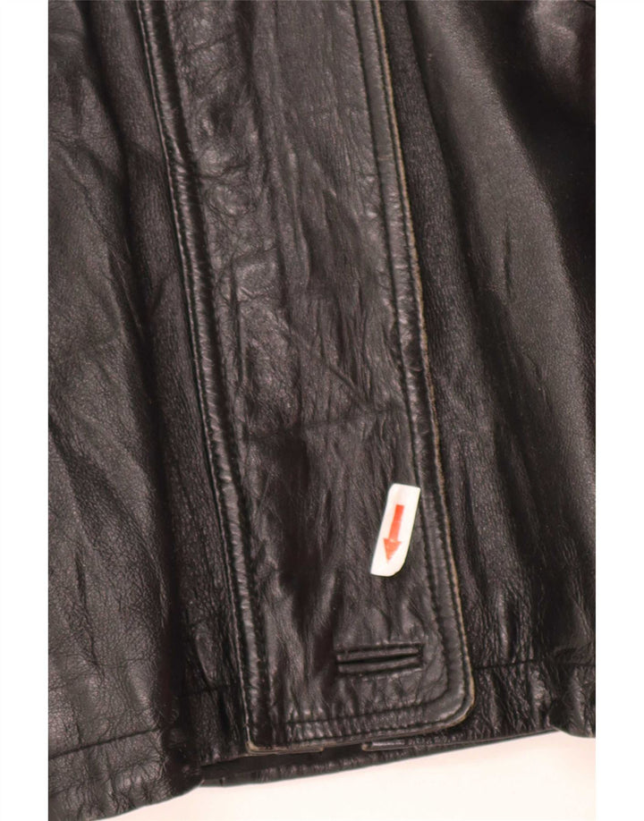 Vintage Womens Hooded Oversized Leather Jacket IT 44 Medium Black