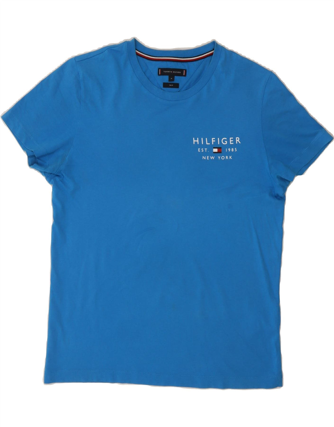 TOMMY HILFIGER Mens Slim Fit T-Shirt Top Medium Blue Cotton Vintage Tommy Hilfiger and Second-Hand Tommy Hilfiger from Messina Hembry 