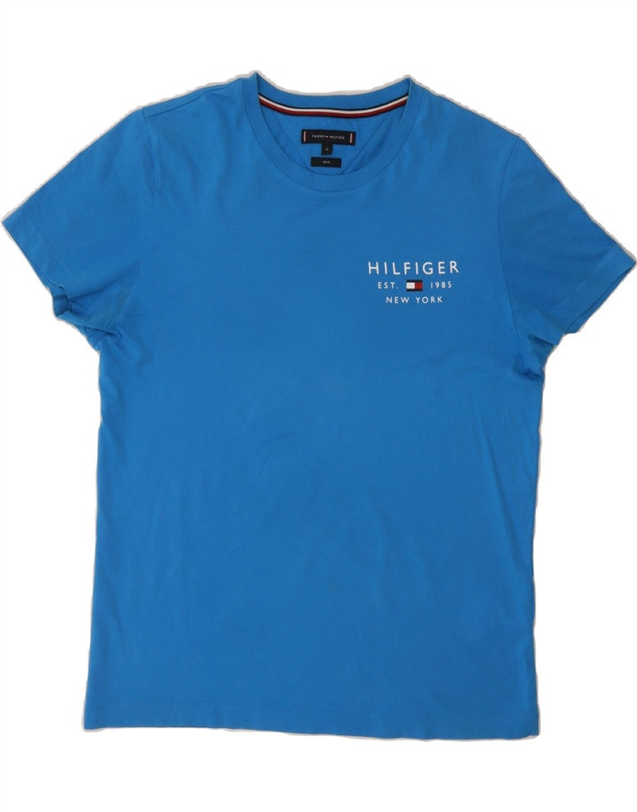 TOMMY HILFIGER Mens Slim Fit T-Shirt Top Medium Blue Cotton Vintage Tommy Hilfiger and Second-Hand Tommy Hilfiger from Messina Hembry 