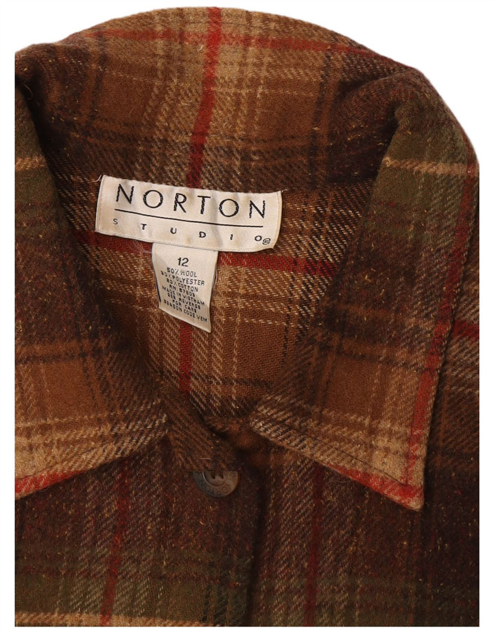 Vintage Womens Overshirt Flannel Shirt UK 12 Medium Brown Check Wool