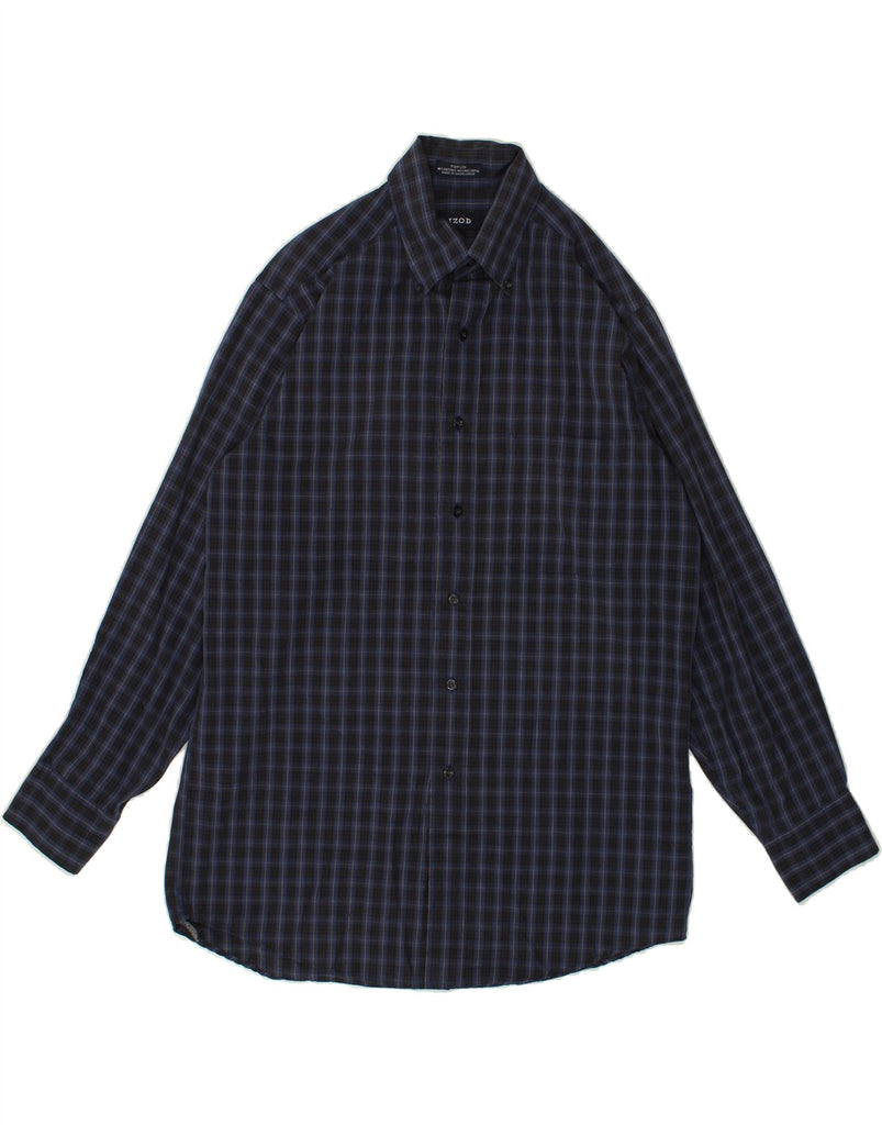 IZOD Mens Shirt Size 15 Medium Navy Blue Check Cotton | Vintage Izod | Thrift | Second-Hand Izod | Used Clothing | Messina Hembry 