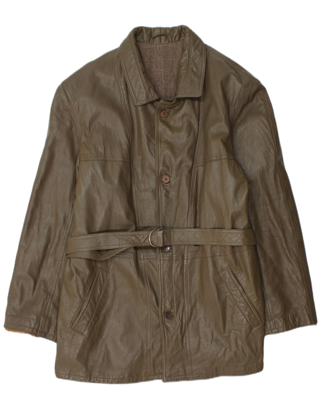 Vintage Mens Leather Jacket UK 40 Large Khaki Leather