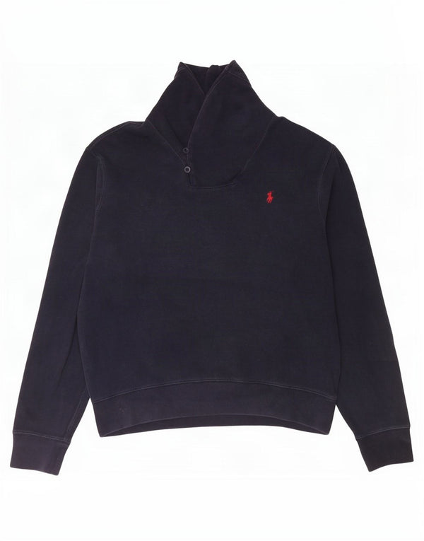 Polo Ralph Lauren Mens Shawl Neck Jumper Sweater Large Navy Blue Cotton