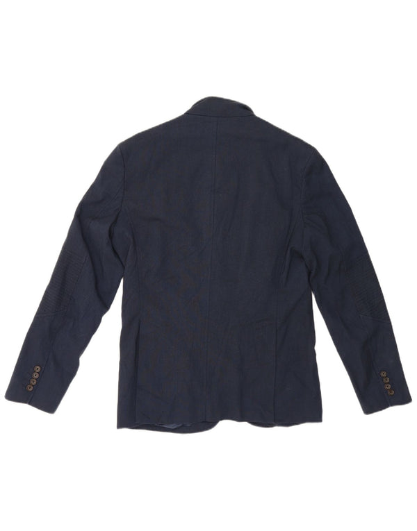 Zara Mens 4 Button Blazer Jacket UK 40 Large Navy Blue Polyester