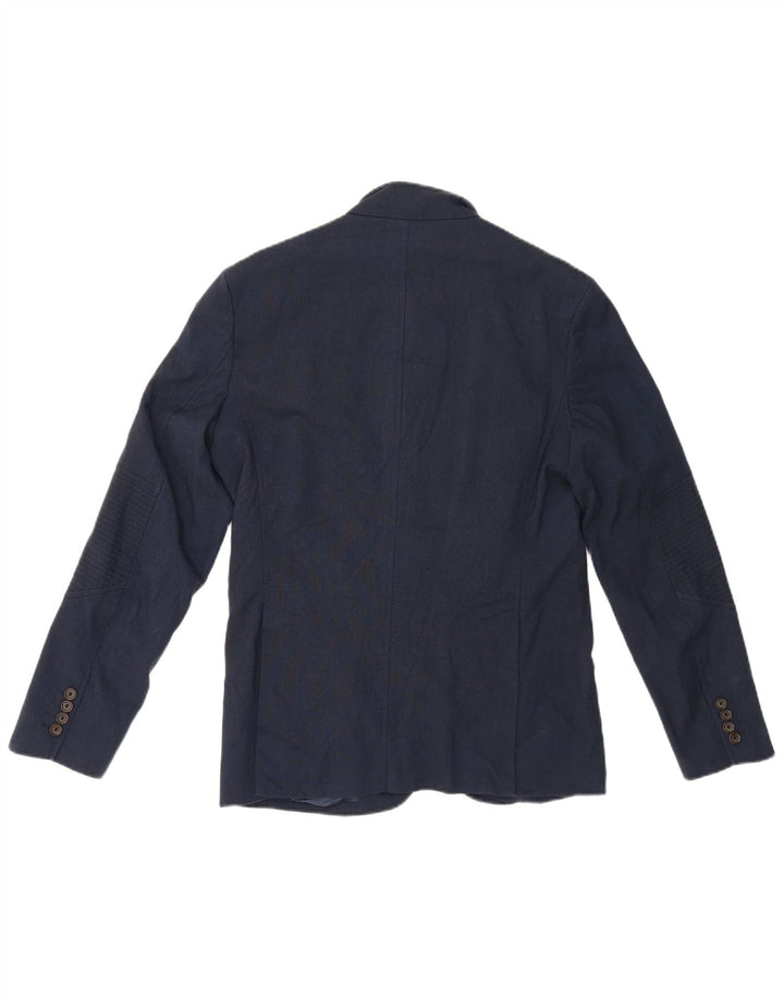Zara Mens 4 Button Blazer Jacket UK 40 Large Navy Blue Polyester