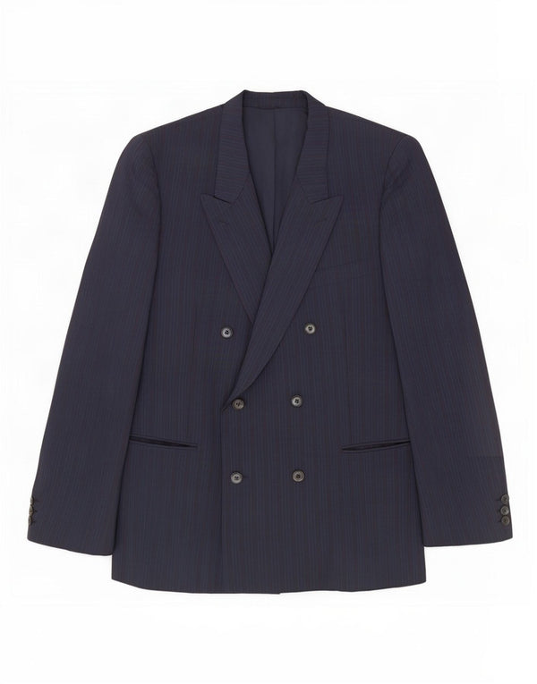 Monti Mens Double Breasted Blazer Jacket IT 56 3XL Navy Blue Striped Wool