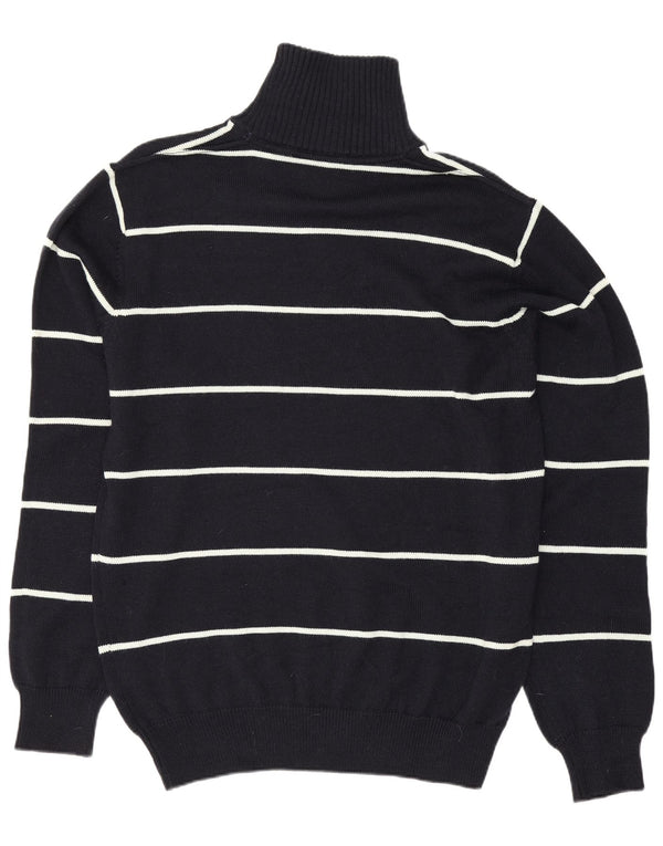 Vintage Mens Zip Neck Jumper Sweater 2XL Navy Blue Striped Merino Wool
