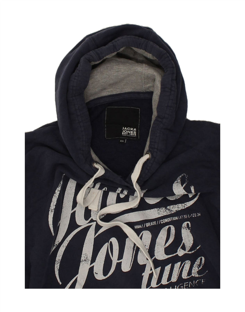 JACK & JONES Mens Graphic Hoodie Jumper 2XL Navy Blue | Vintage Jack & Jones | Thrift | Second-Hand Jack & Jones | Used Clothing | Messina Hembry 