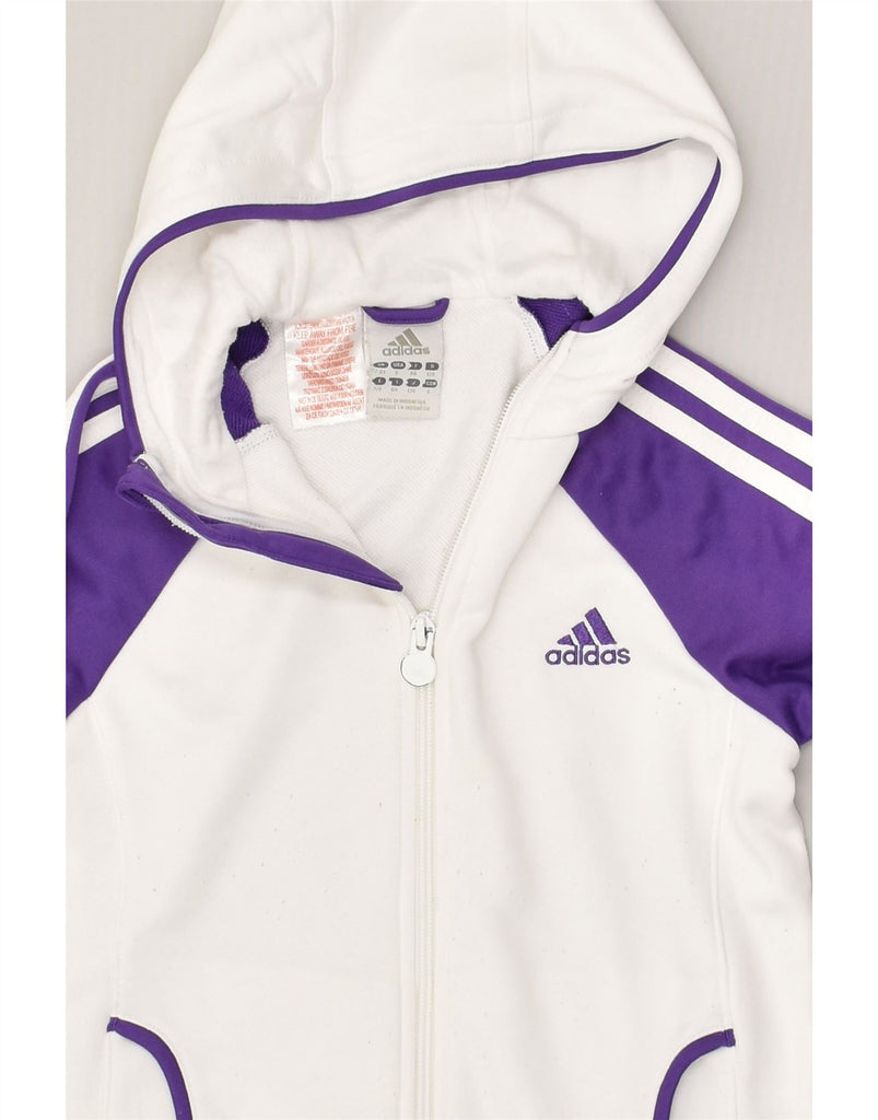 ADIDAS Girls Zip Hoodie Sweater 7-8 Years White Colourblock Polyester | Vintage Adidas | Thrift | Second-Hand Adidas | Used Clothing | Messina Hembry 