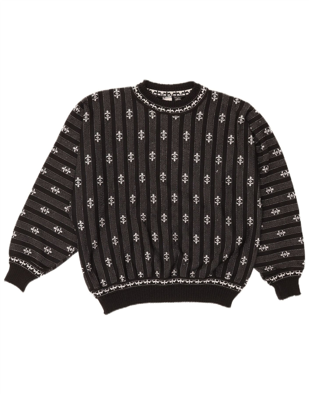 C & A Womens Oversized Crew Neck Jumper Sweater UK 14 Medium Black Striped