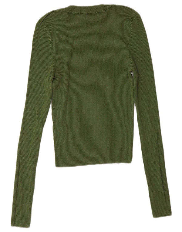 Zara Womens Slim Fit Top Long Sleeve UK 8 Small Green Viscose